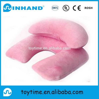 customised pink pvc U-shape inflatable pillow flocking, promotional pvc neck pillow