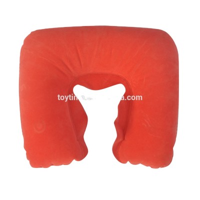 fashion red PVC inflatable travel/airplane/rest neck pillow , flocking  U shape pillow